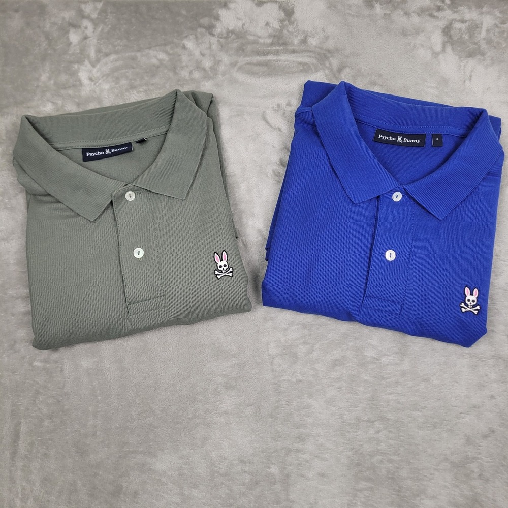 Psycho Bunny (Lot of 2) Men's Size 9 (3XL) Green Blue Short Sleeve Polo Shirts